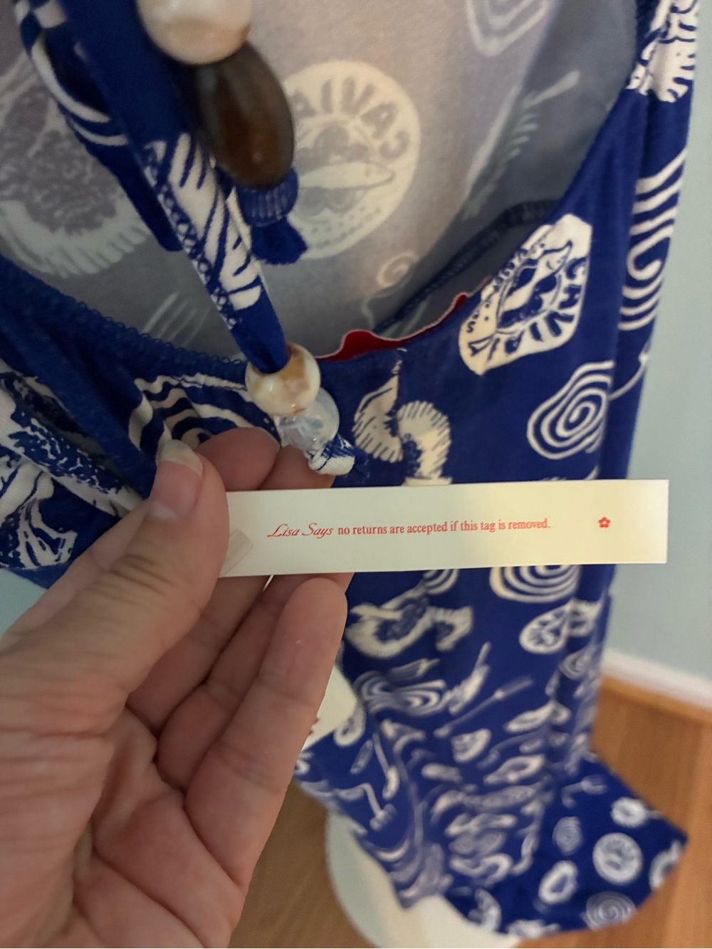 Lisa Says Gah Royal Blue and White Caviar Spiral Fork Halter Maxi Dress NWT - Picture 5 of 6